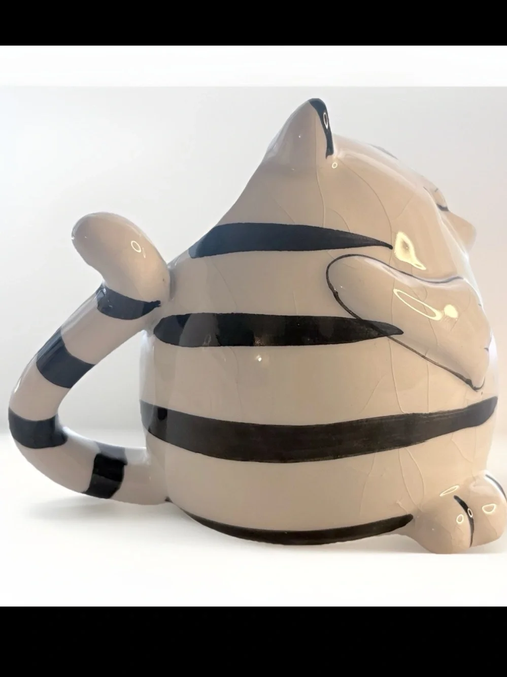 2pc Set Vintage Pier 1 Black White Cat Teapot & Creamer Mouse Fat Chubby Chester